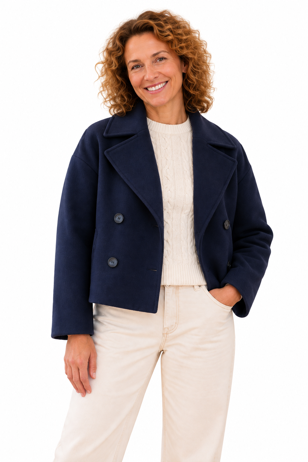 Emma – Elegante Korte Mantel met Knopen
