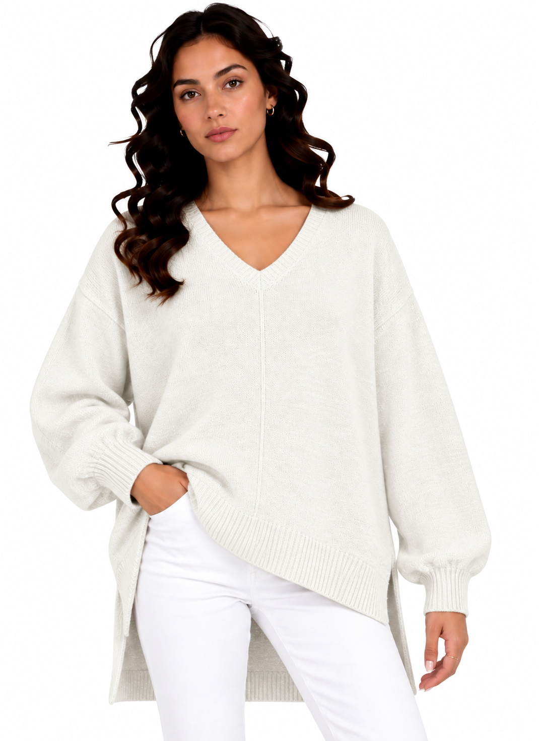Lotte – Oversized Gebreide Trui met V-Hals
