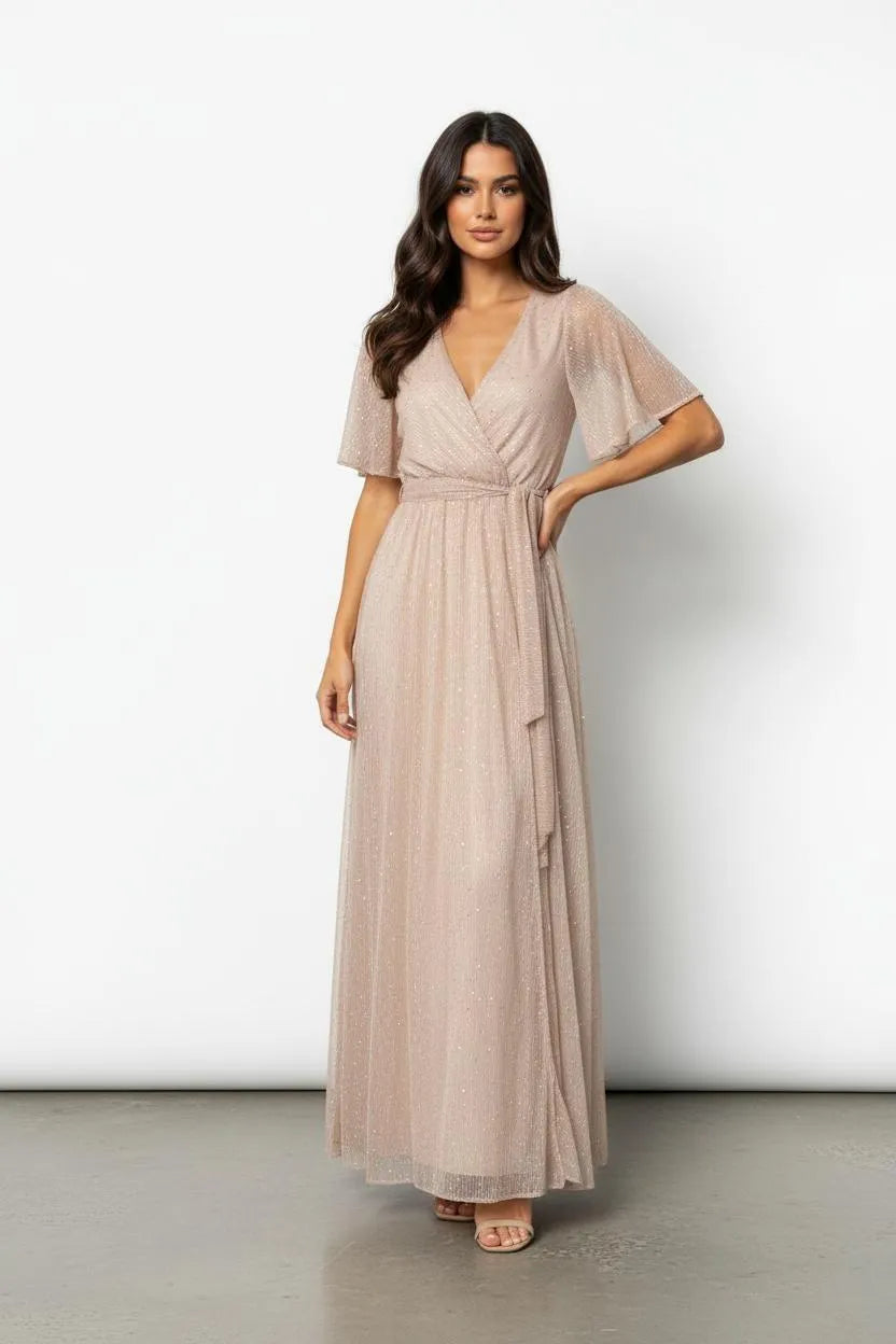 Jurk Dames Maxi Wrap Vlindermouw - Polyester