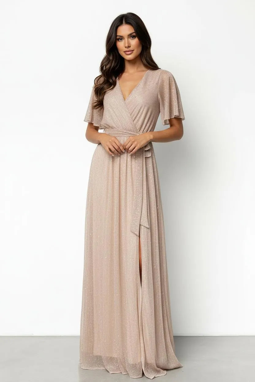 Jurk Dames Maxi Wrap Vlindermouw - Polyester