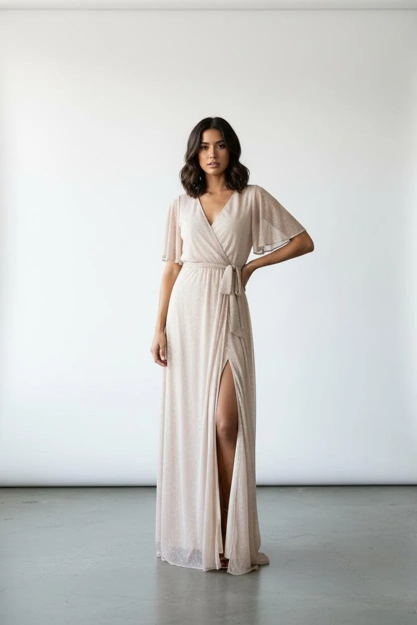 Jurk Dames Maxi Wrap Vlindermouw - Polyester