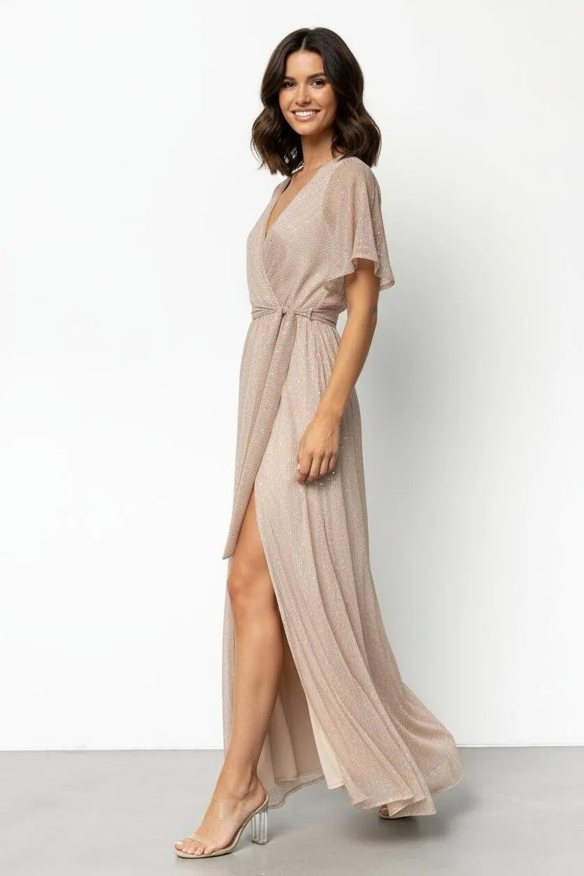 Jurk Dames Maxi Wrap Vlindermouw - Polyester
