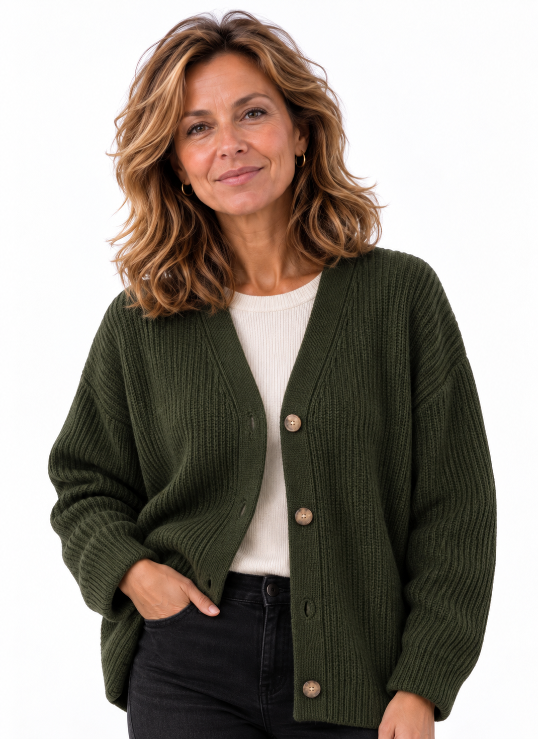 Femke – Oversized Gebreid Vest met Knopen