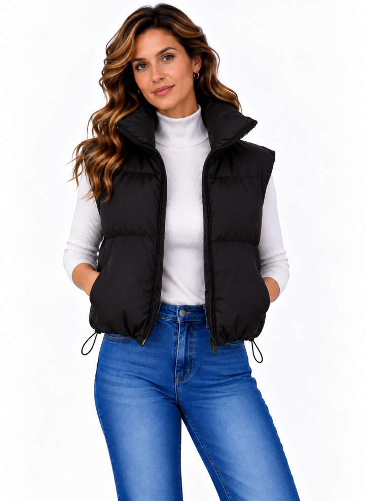 Fenna – Gewatteerde Bodywarmer met Hoge Kraag