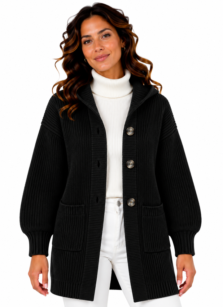 Femke – Gebreid Vest met Kraag en Knopen