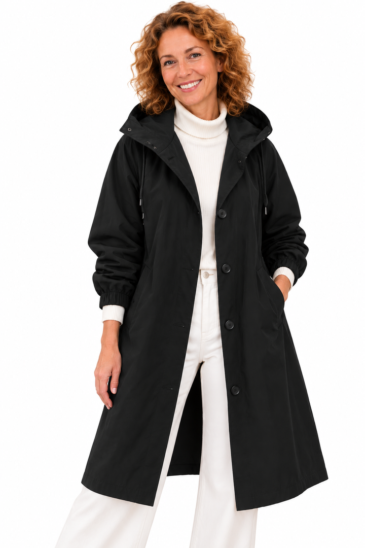 Emma – Lange Jas met Capuchon en Knopen
