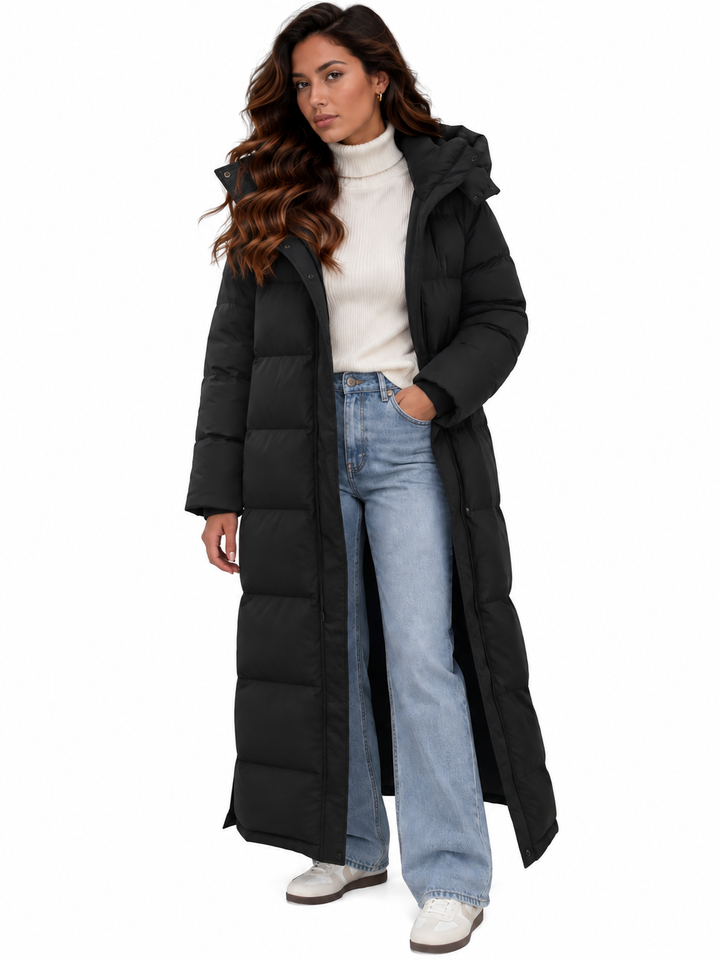 Sophie – Extra Lange Gewatteerde Winterjas met Capuchon