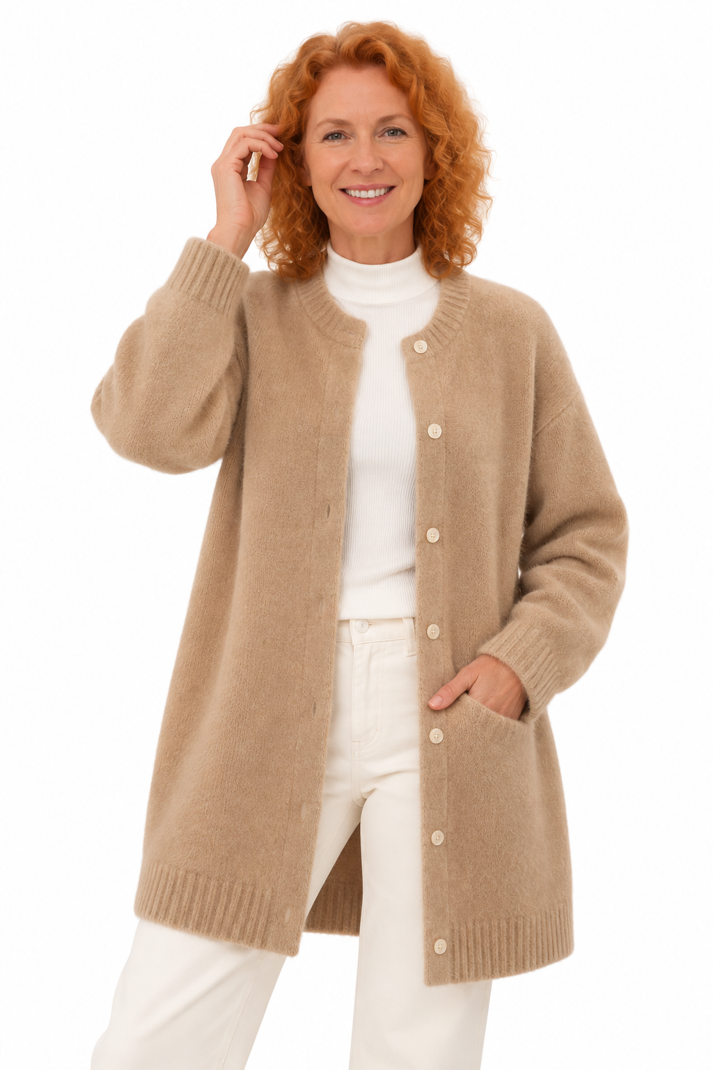 Femke – Lang Zacht Gebreid Vest met Knopen