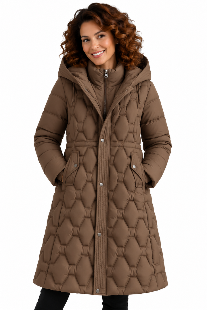 Sophie – Lange Gewatteerde Winterjas met Capuchon