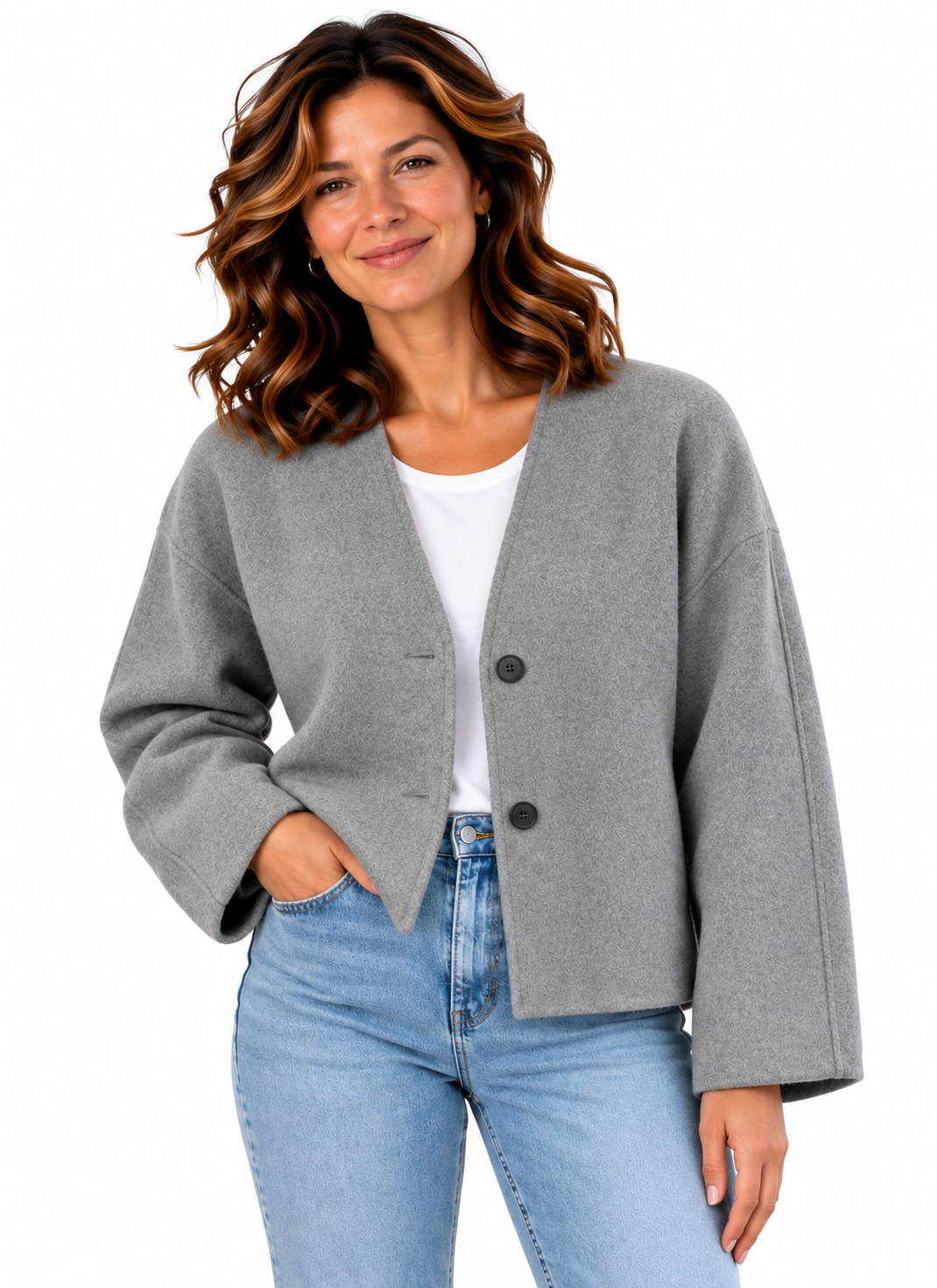 Femke – Elegant Kort Vest met V-Hals en Knopen