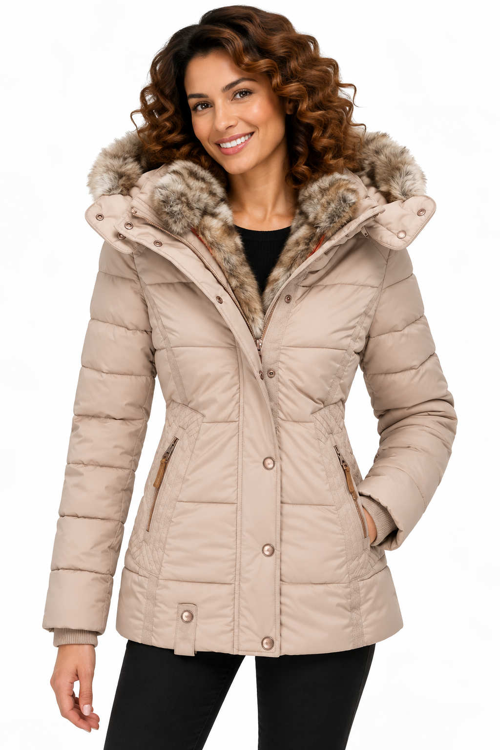 Sophie – Gewatteerde Winterjas met Bontcapuchon