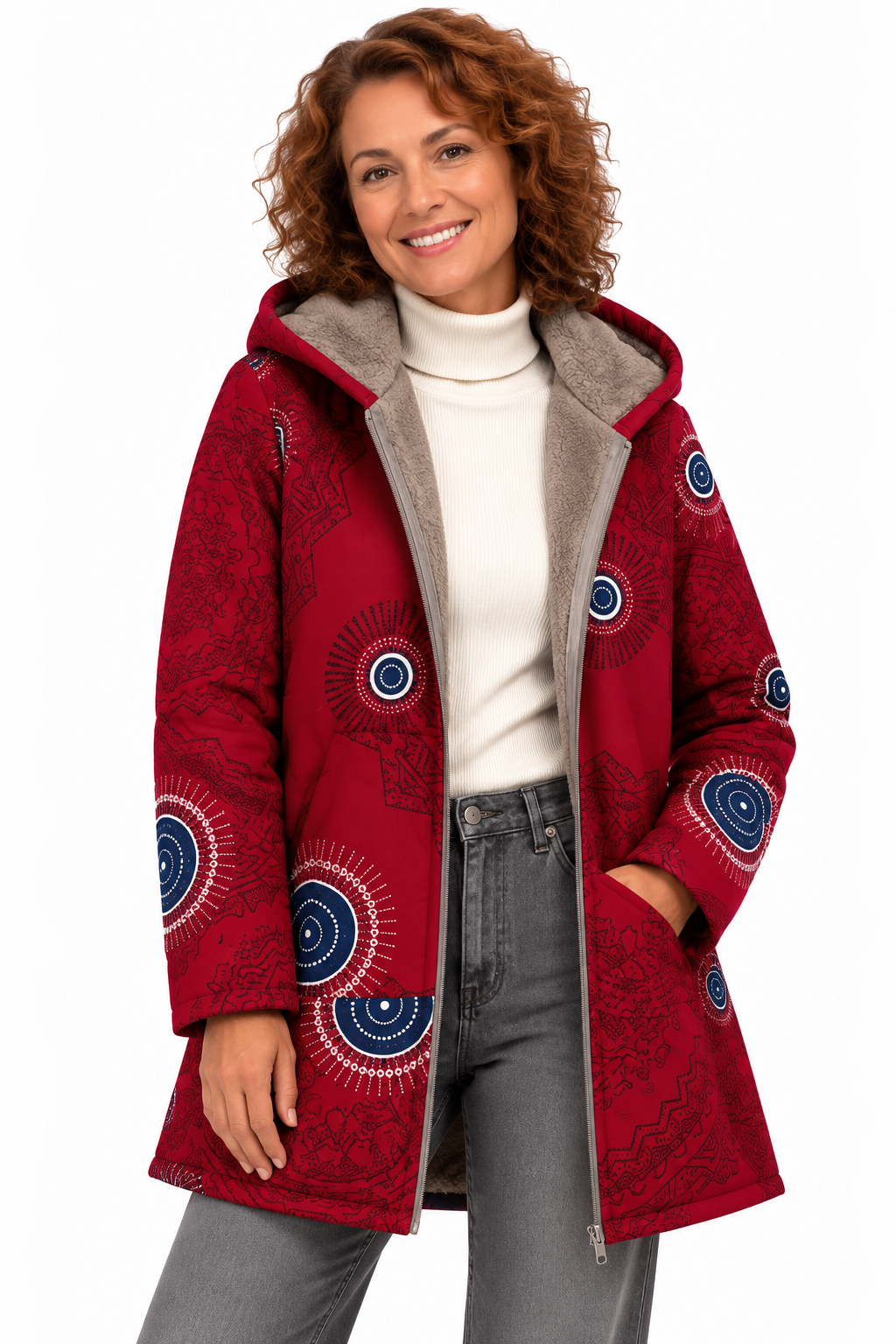 Sophie – Gebloemde Winterjas met Teddyvoering