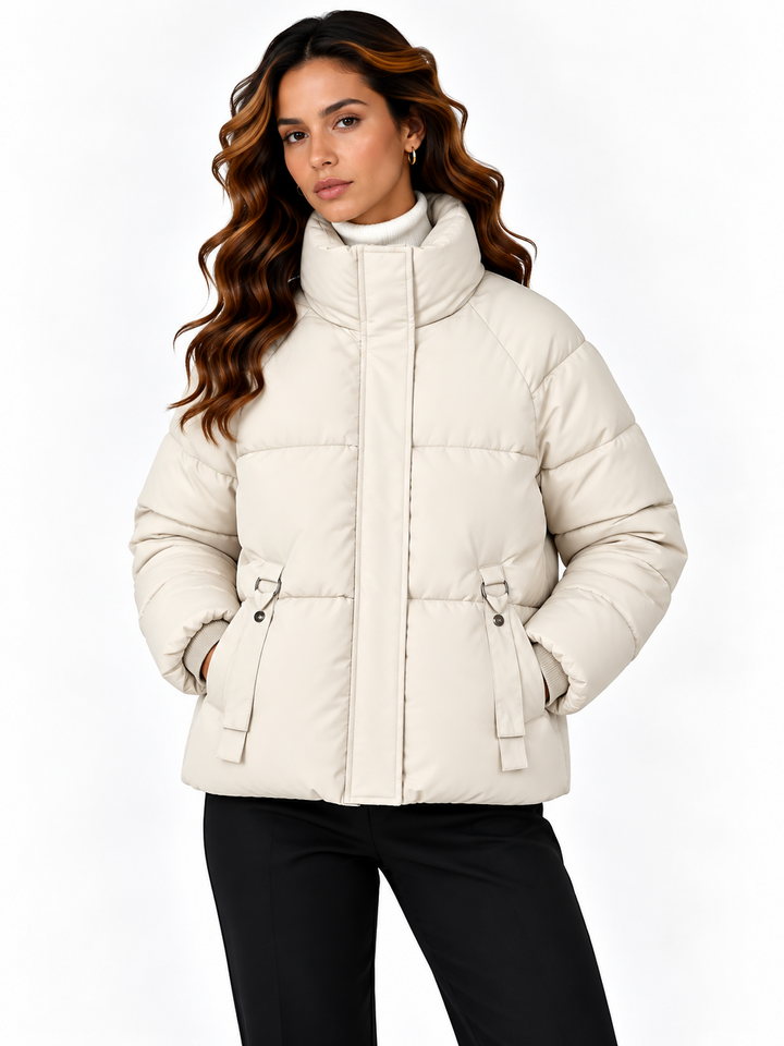 Sophie – Gewatteerde Winterjas met Hoge Kraag en Tailleband