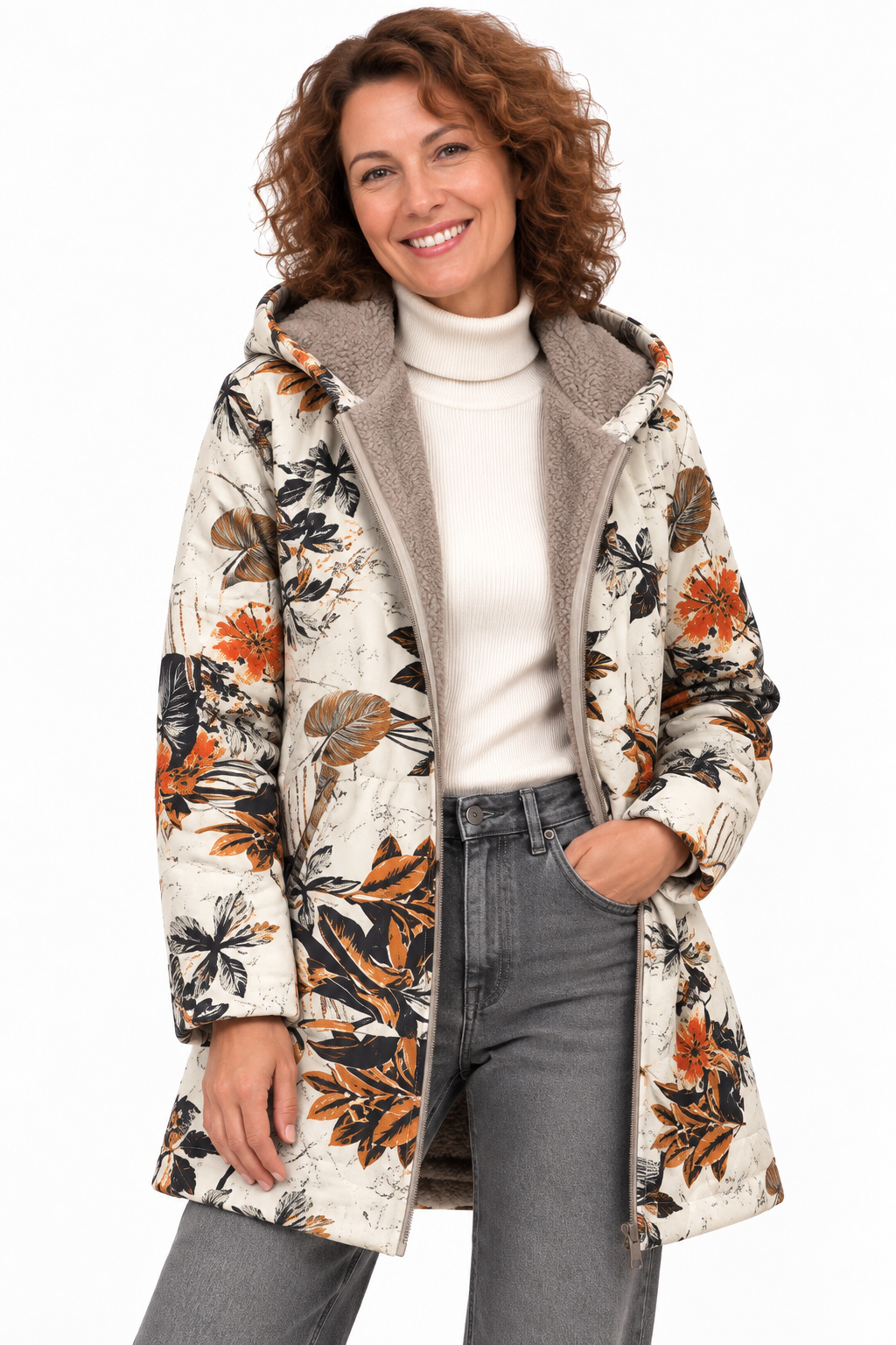 Sophie – Gebloemde Winterjas met Teddyvoering