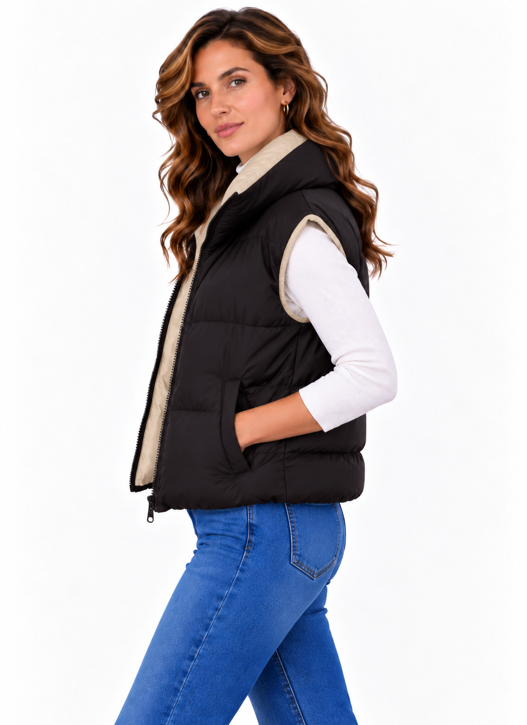 Fenna – Gewatteerde Bodywarmer met Hoge Kraag