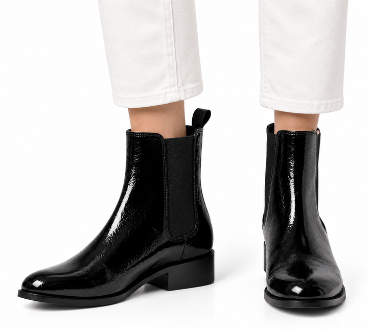 Sanne – Glanzende Chelsea Boots met Lage Hak