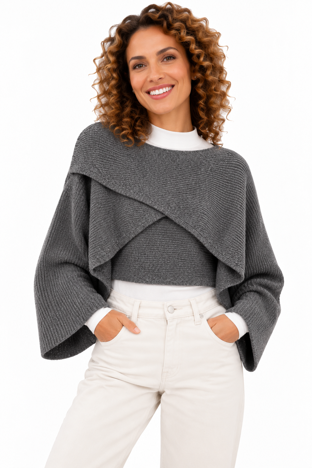 Lotte – Elegante Gebreide Poncho met Wijde Mouwen