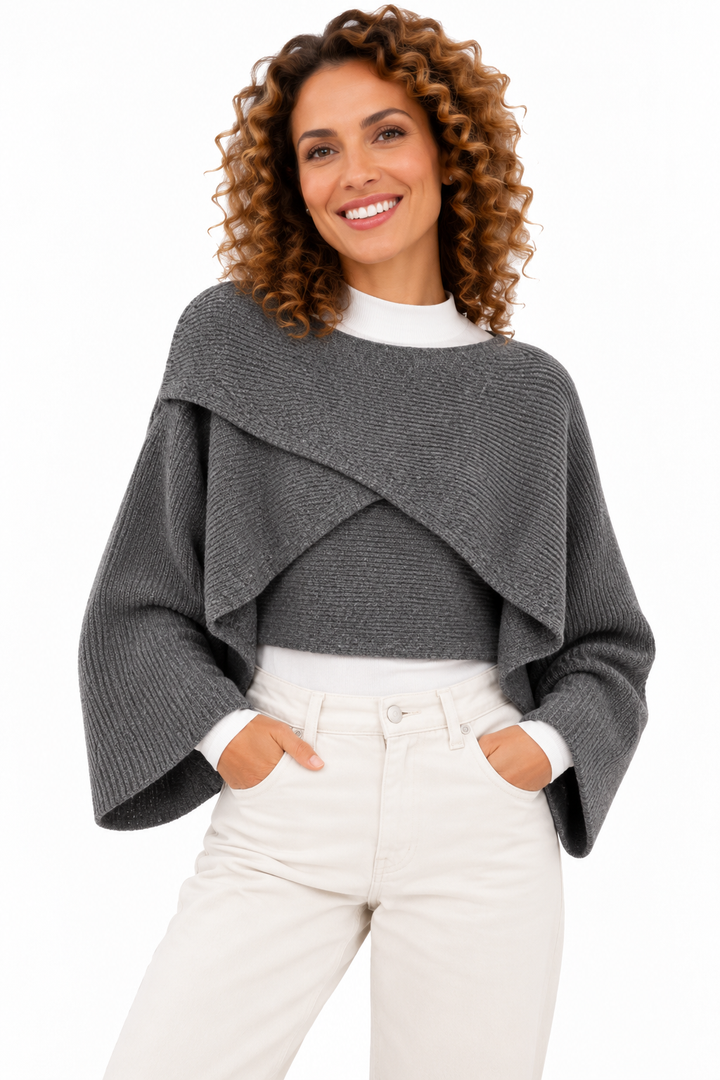 Lotte – Elegante Gebreide Poncho met Wijde Mouwen