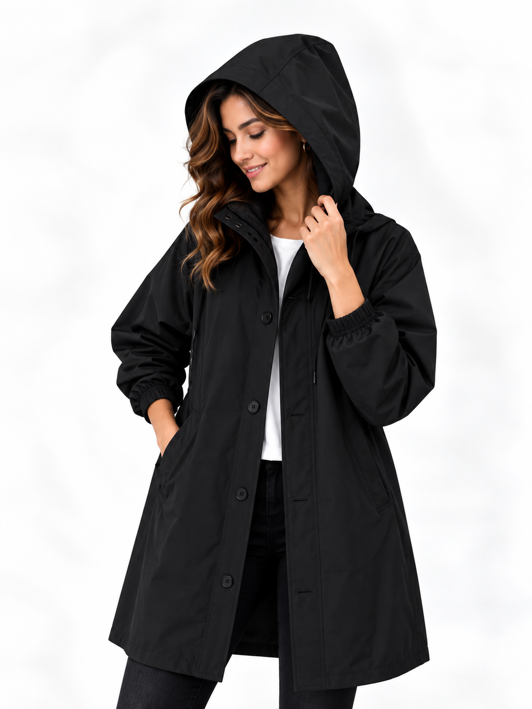 Mila – Lange Jas met Capuchon en Knopen