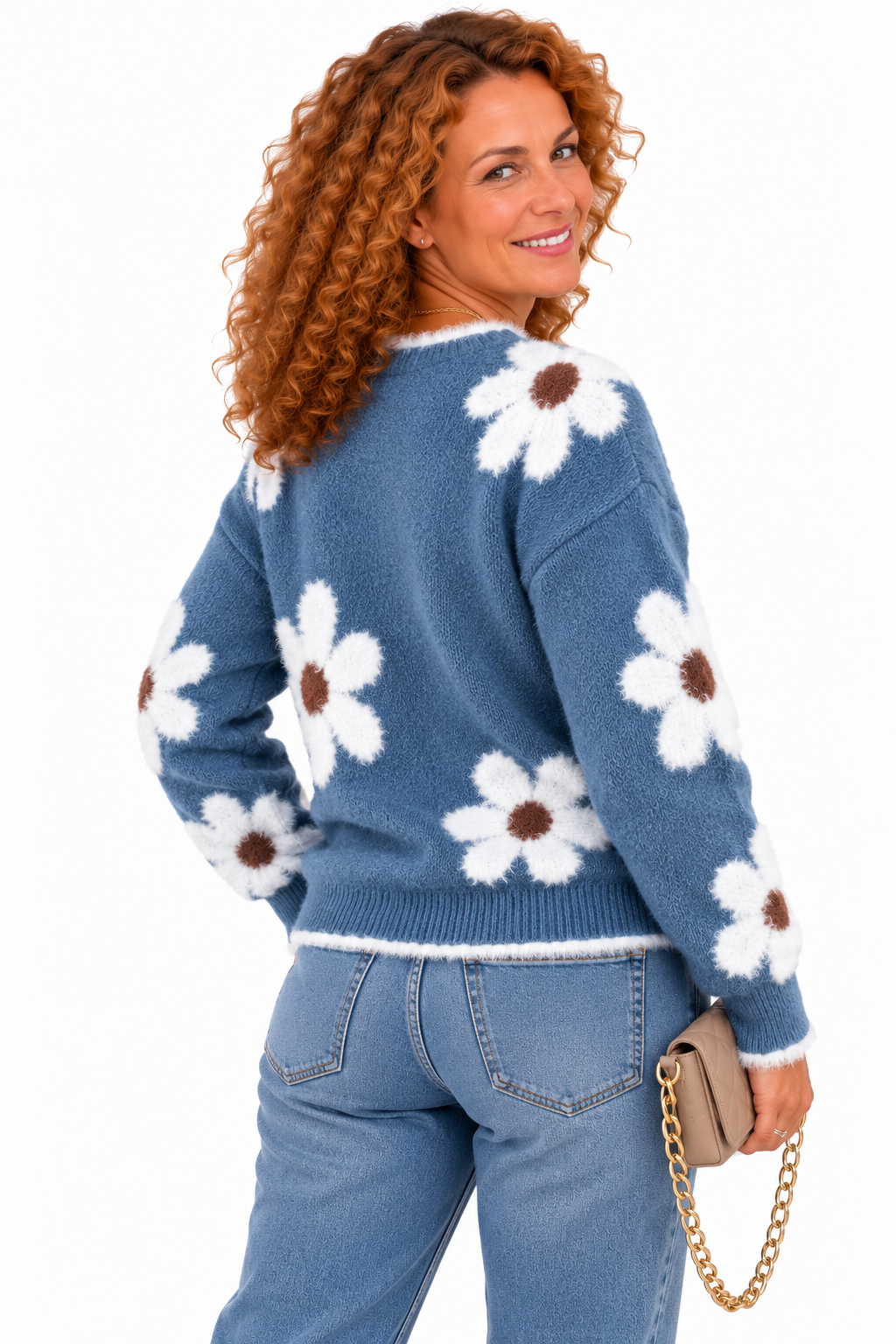 Lotte – Zachte Gebreide Trui met Bloemen en V-Hals