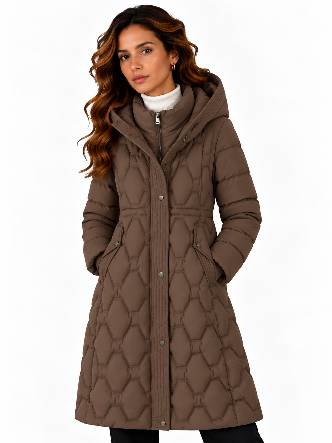 Sophie – Lange Gewatteerde Winterjas met Capuchon