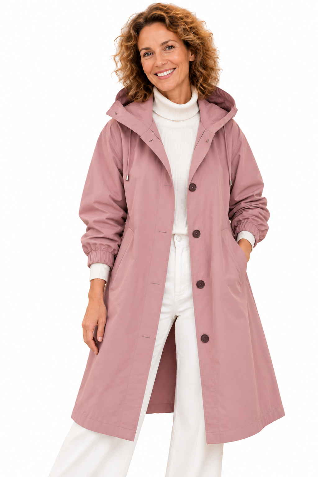 Emma – Lange Jas met Capuchon en Knopen