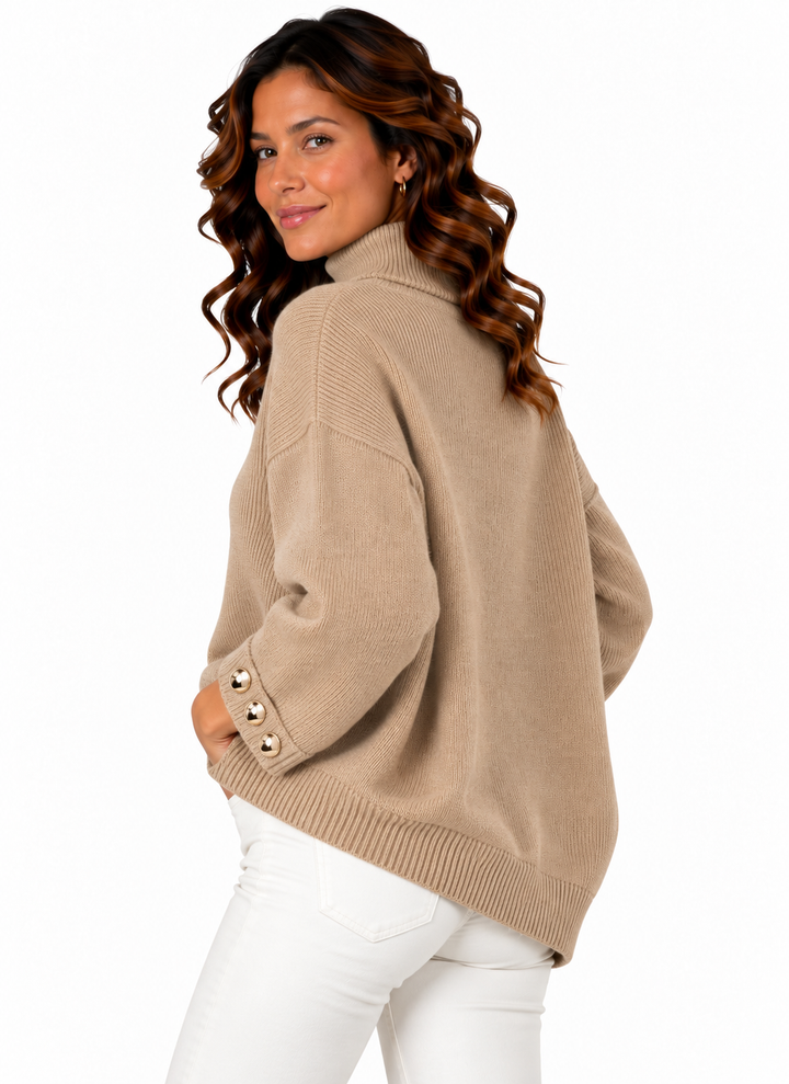 Lotte – Elegante Gebreide Coltrui met Sierknopen