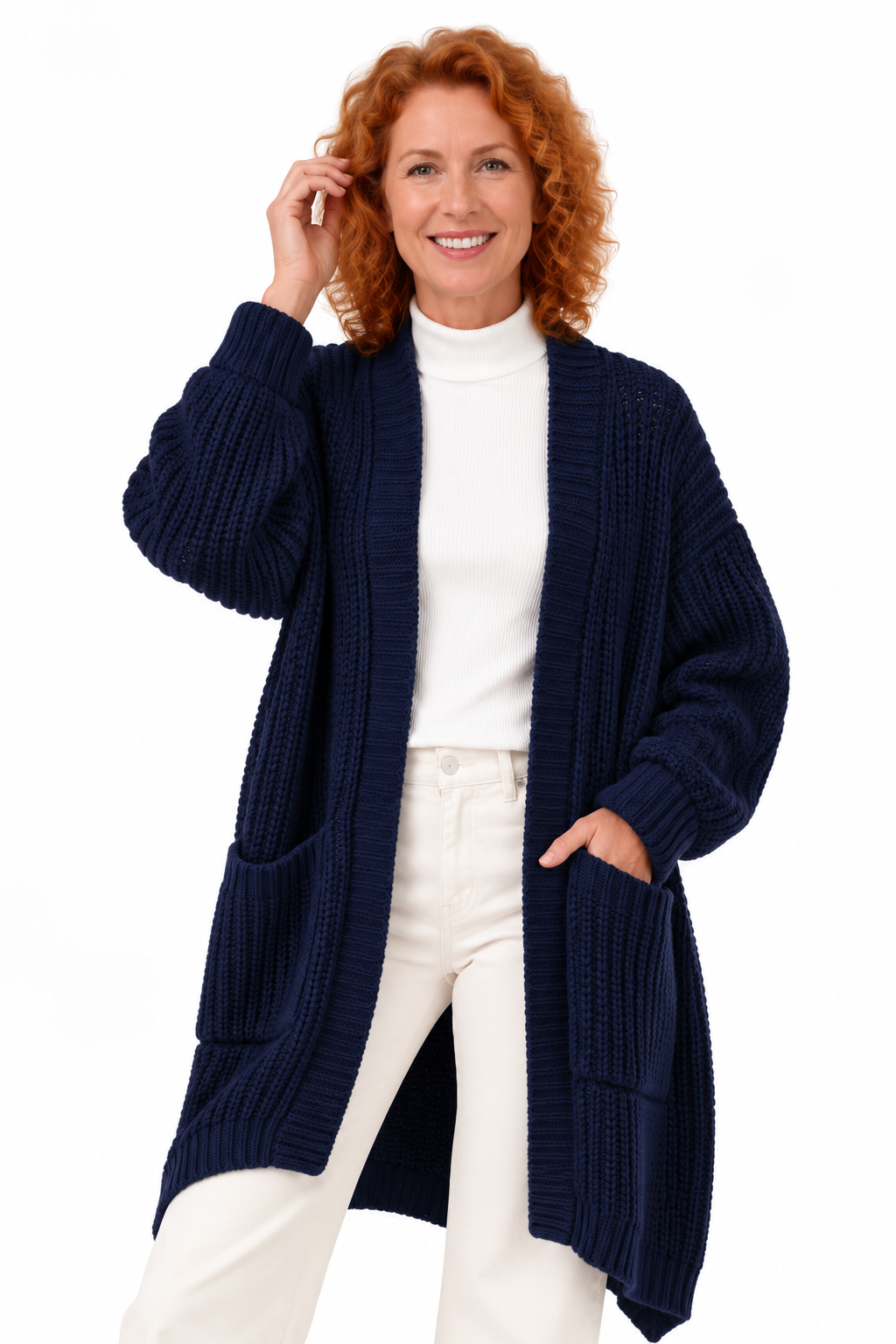Femke – Lang Gebreid Vest met Zakken