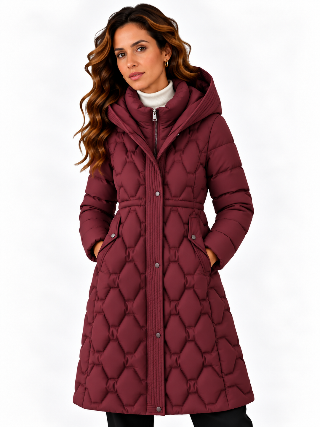 Sophie – Lange Gewatteerde Winterjas met Capuchon