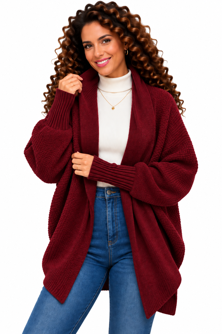 Femke – Oversized Gebreid Vest met Sjaalkraag