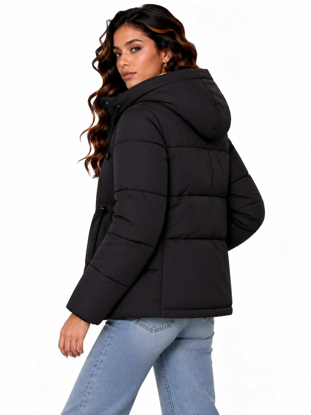 Sophie – Gewatteerde Winterjas met Capuchon en Taillekoord
