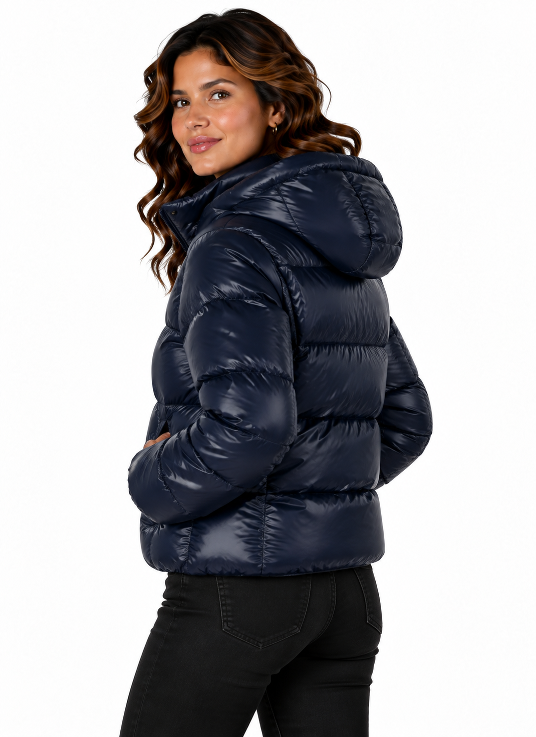 Sophie – Glanzende Gewatteerde Winterjas met Capuchon