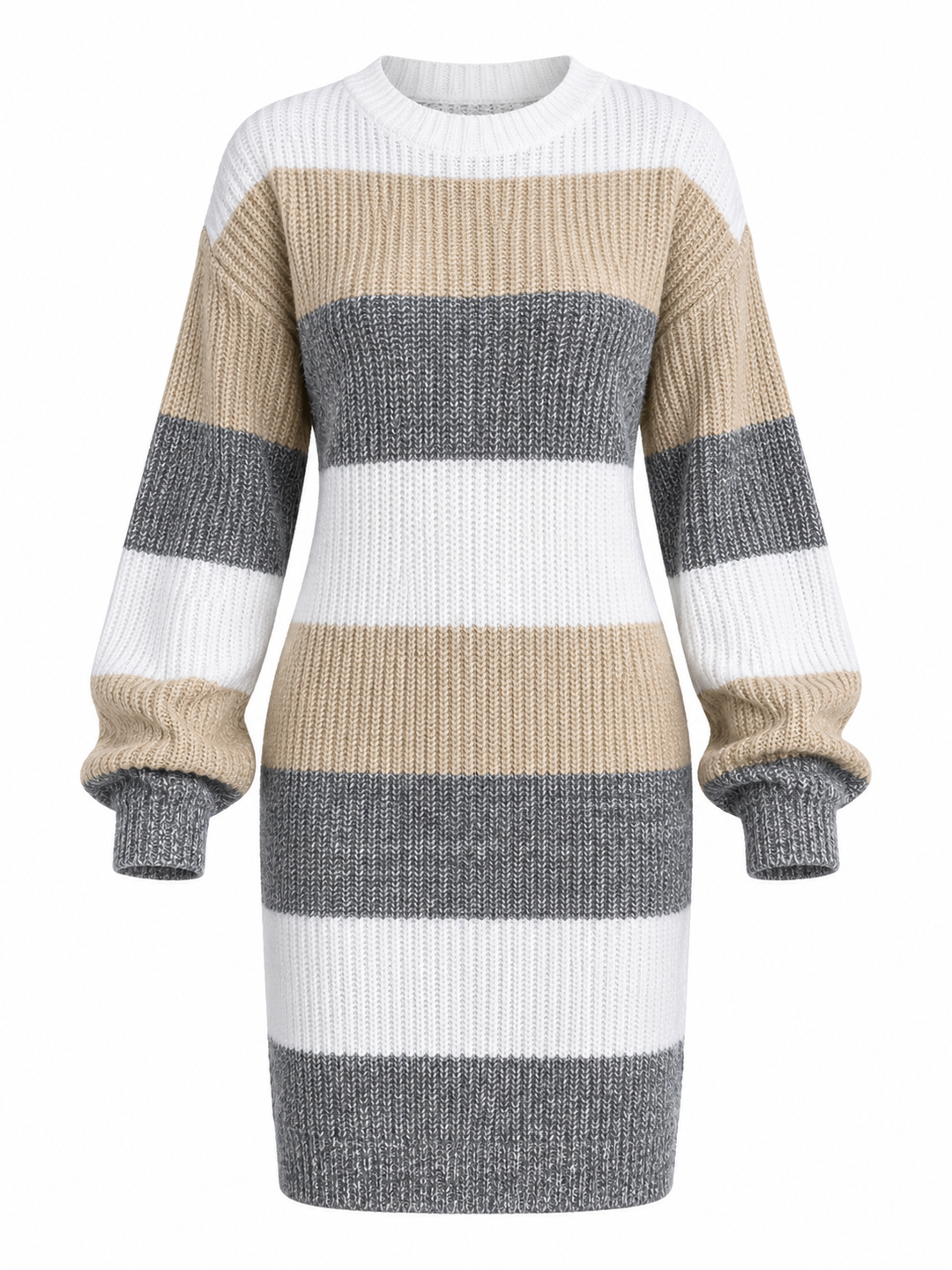 Elise – Gebreide Midi-Jurk met Strepen en Ronde Hals