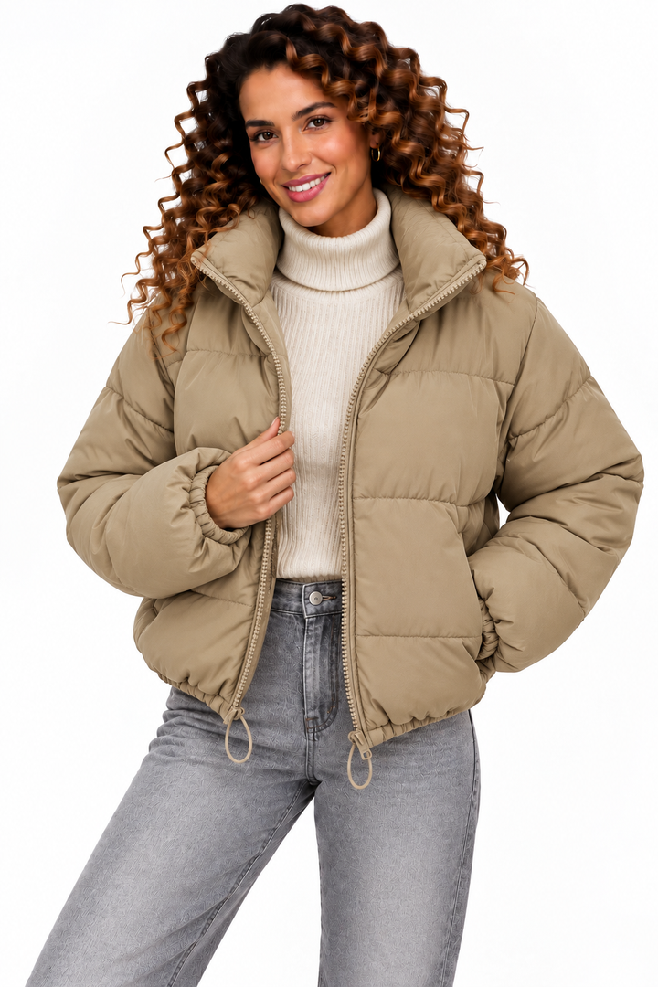 Sophie – Kort Gewatteerd Winterjack met Hoge Kraag