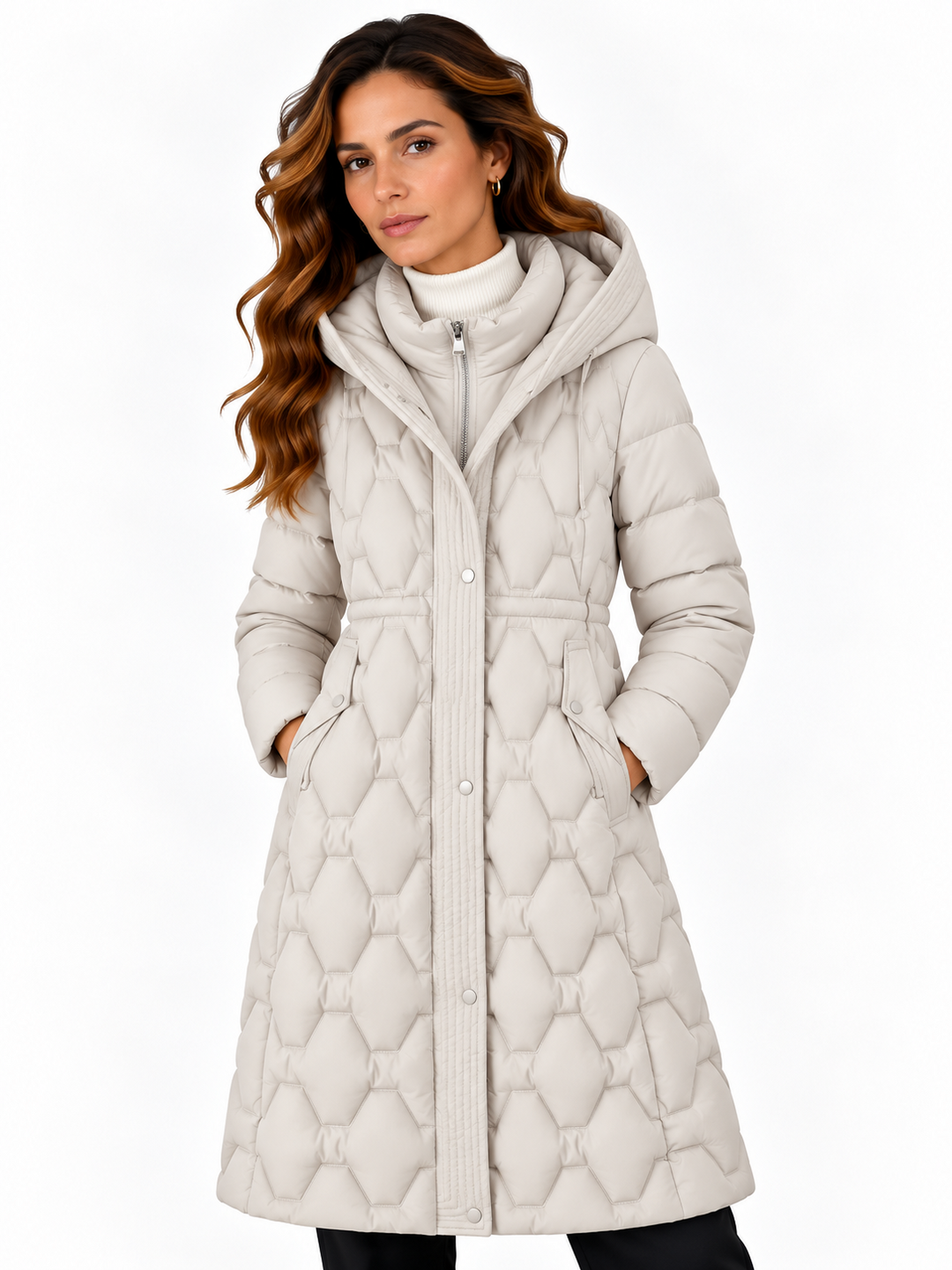 Sophie – Lange Gewatteerde Winterjas met Capuchon