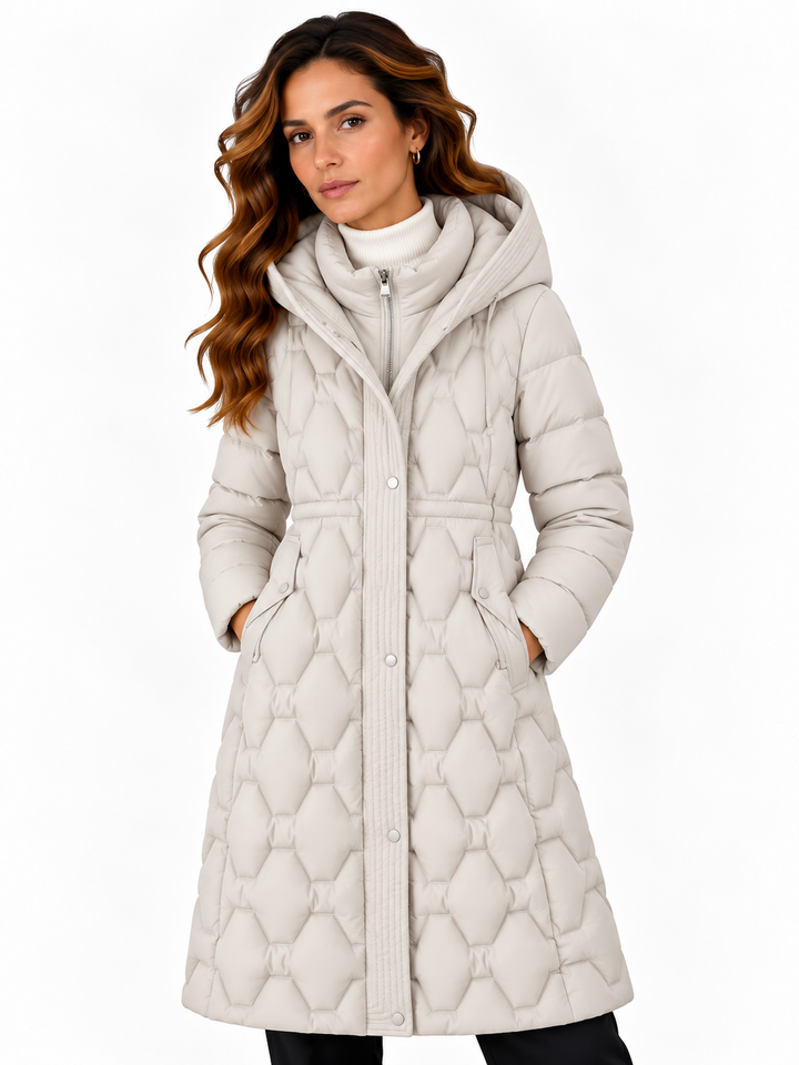 Sophie – Lange Gewatteerde Winterjas met Capuchon