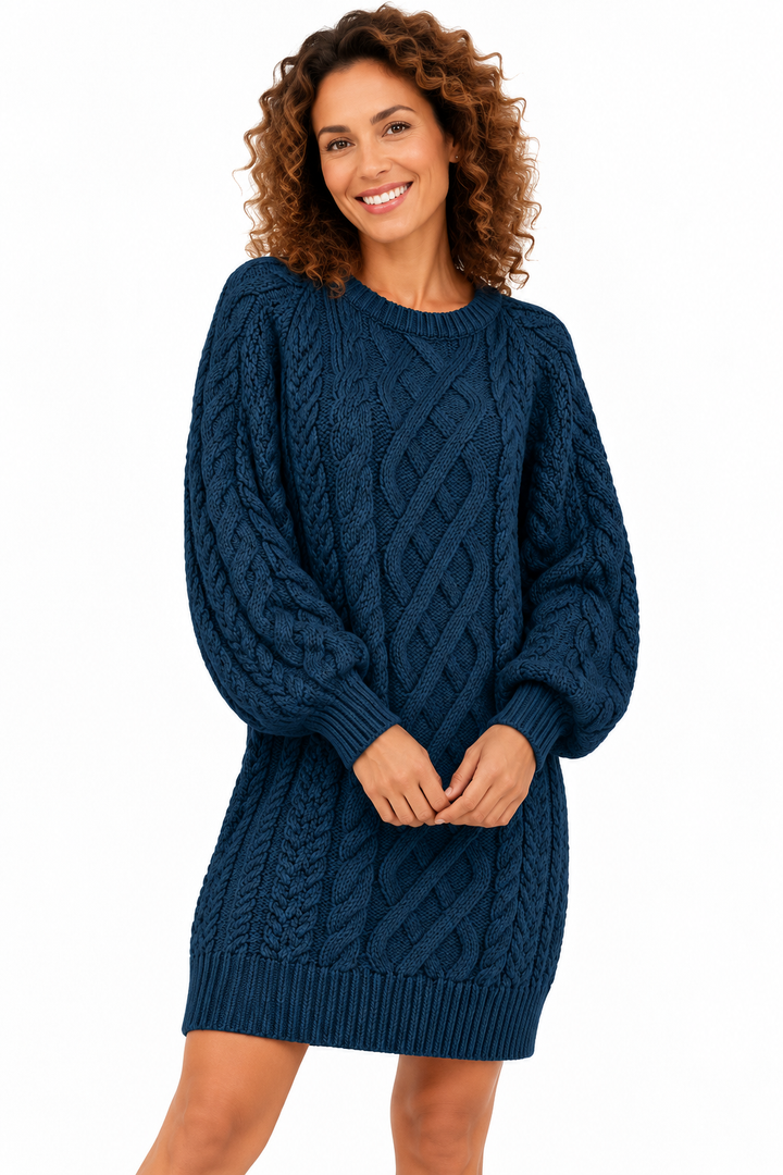 Elise – Gebreide Kabeljurk met Pofmouwen