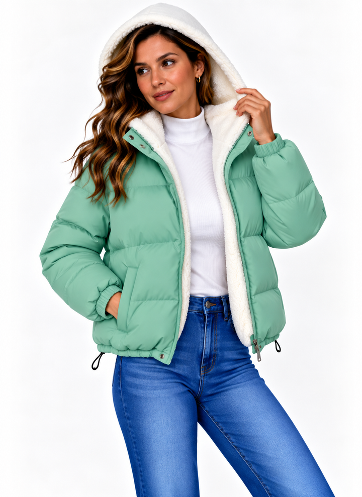 Sophie – Gewatteerde Winterjas met Capuchon en Teddyvoering