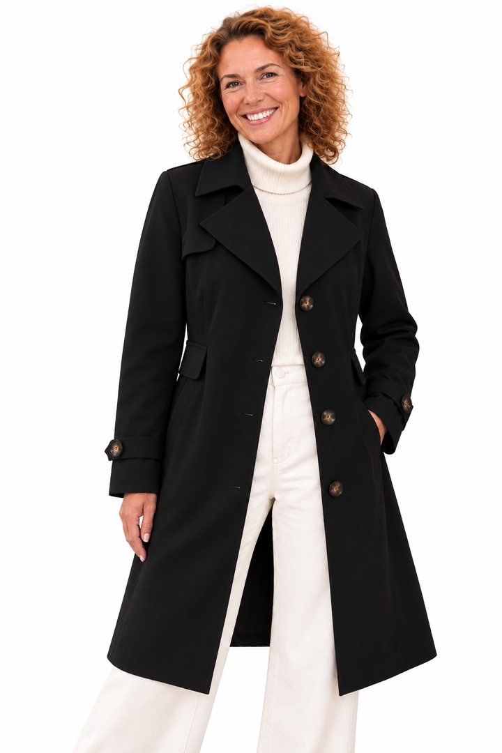 Emma – Elegante Lange Mantel met Knopen