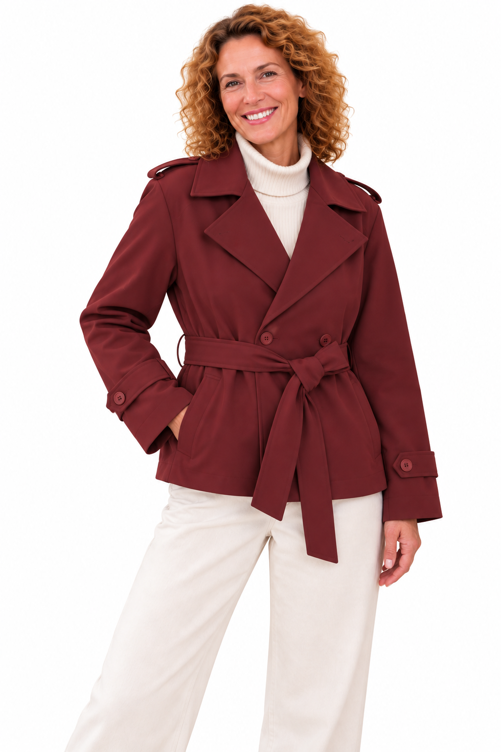 Noor – Elegante Korte Trenchcoat met Ceintuur
