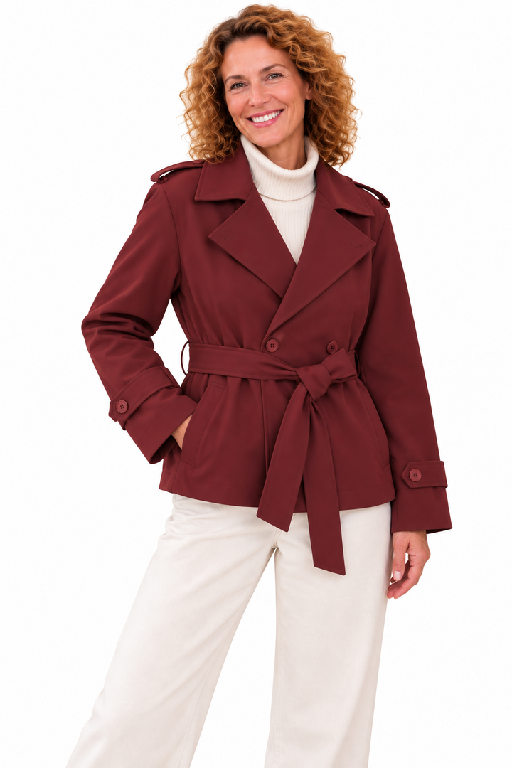 Noor – Elegante Korte Trenchcoat met Ceintuur