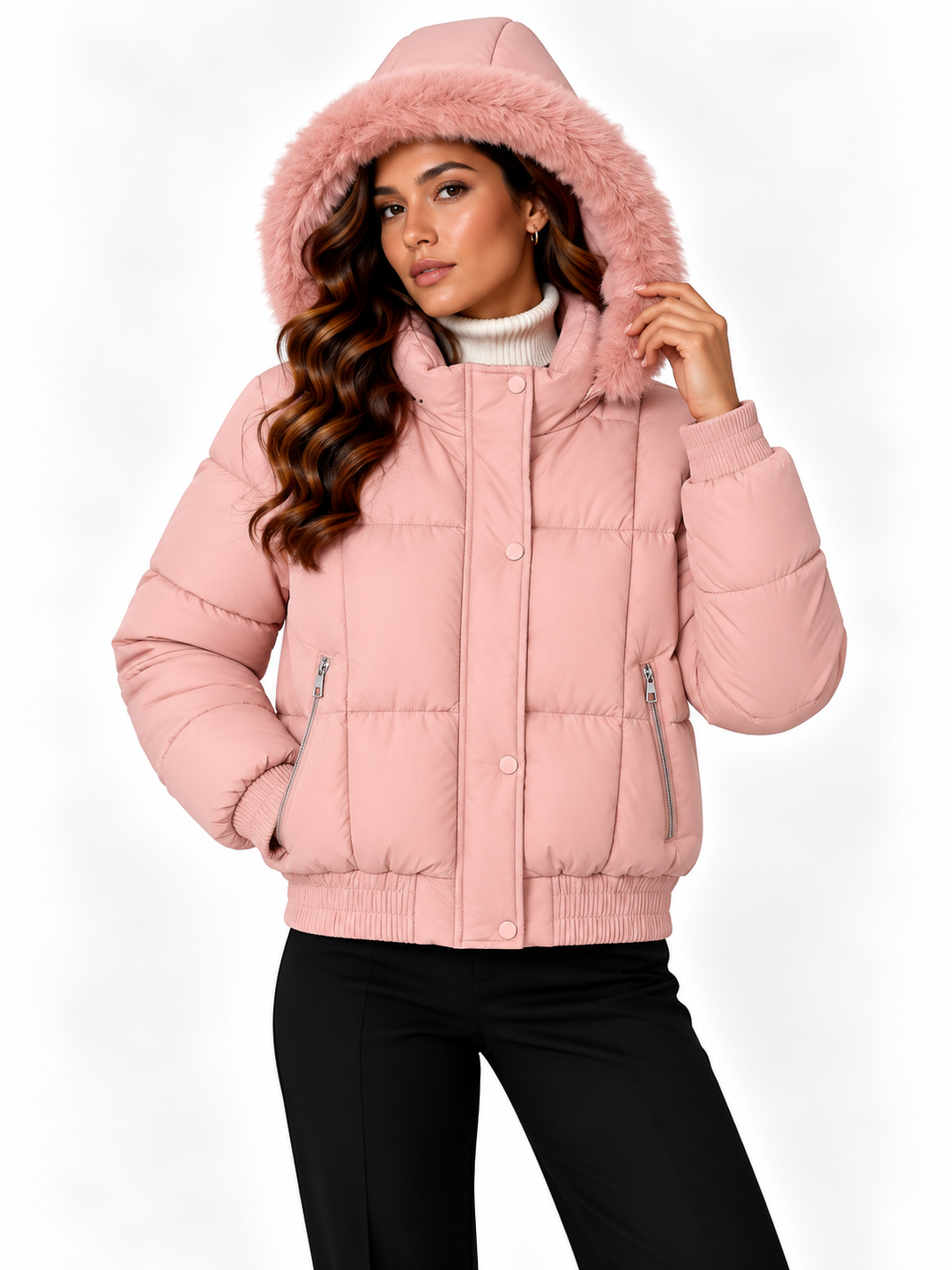 Sophie – Gewatteerd Bomberjack met Capuchon en Bontafwerking