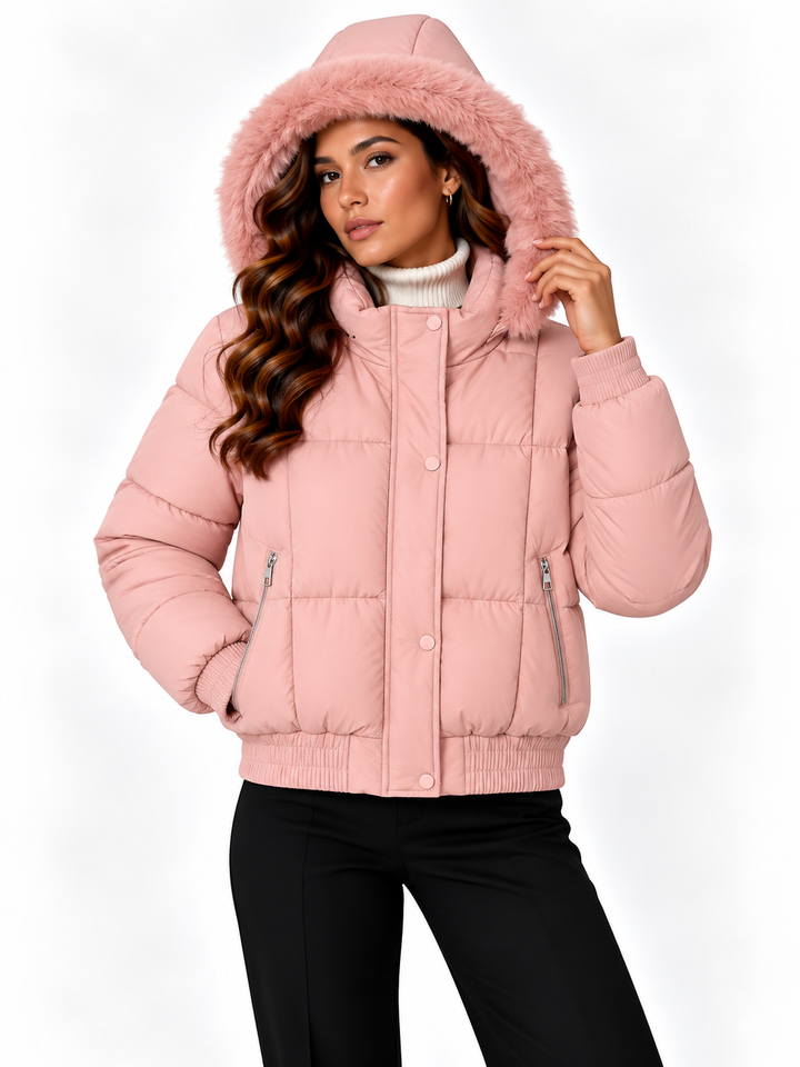 Sophie – Gewatteerd Bomberjack met Capuchon en Bontafwerking