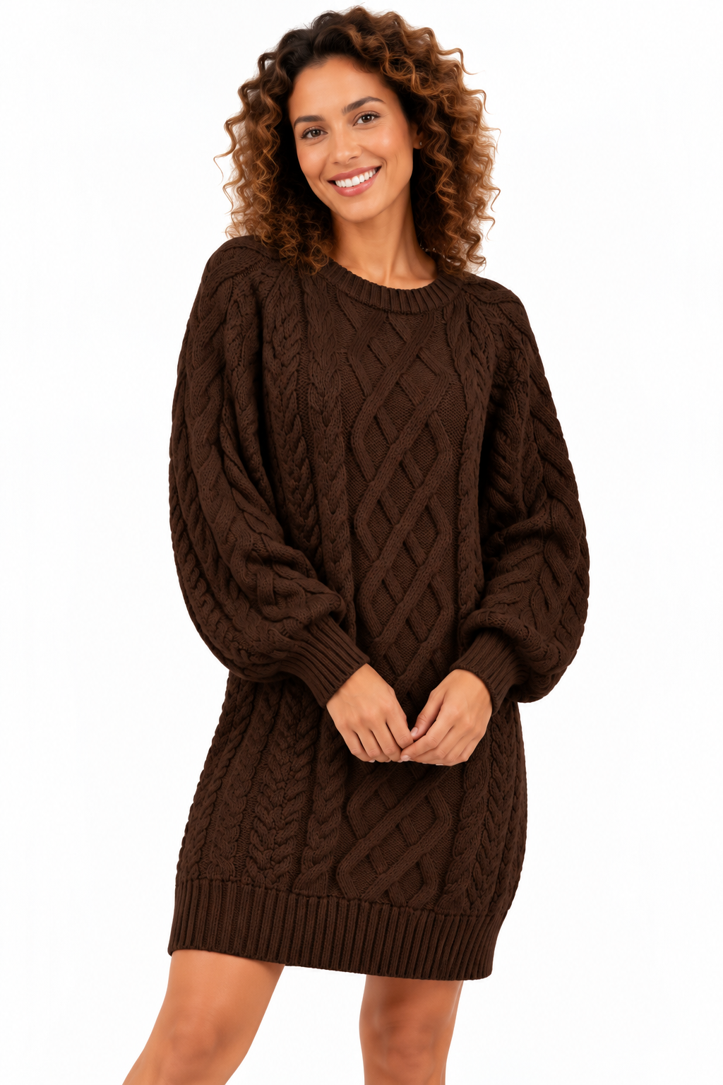 Elise – Gebreide Kabeljurk met Pofmouwen