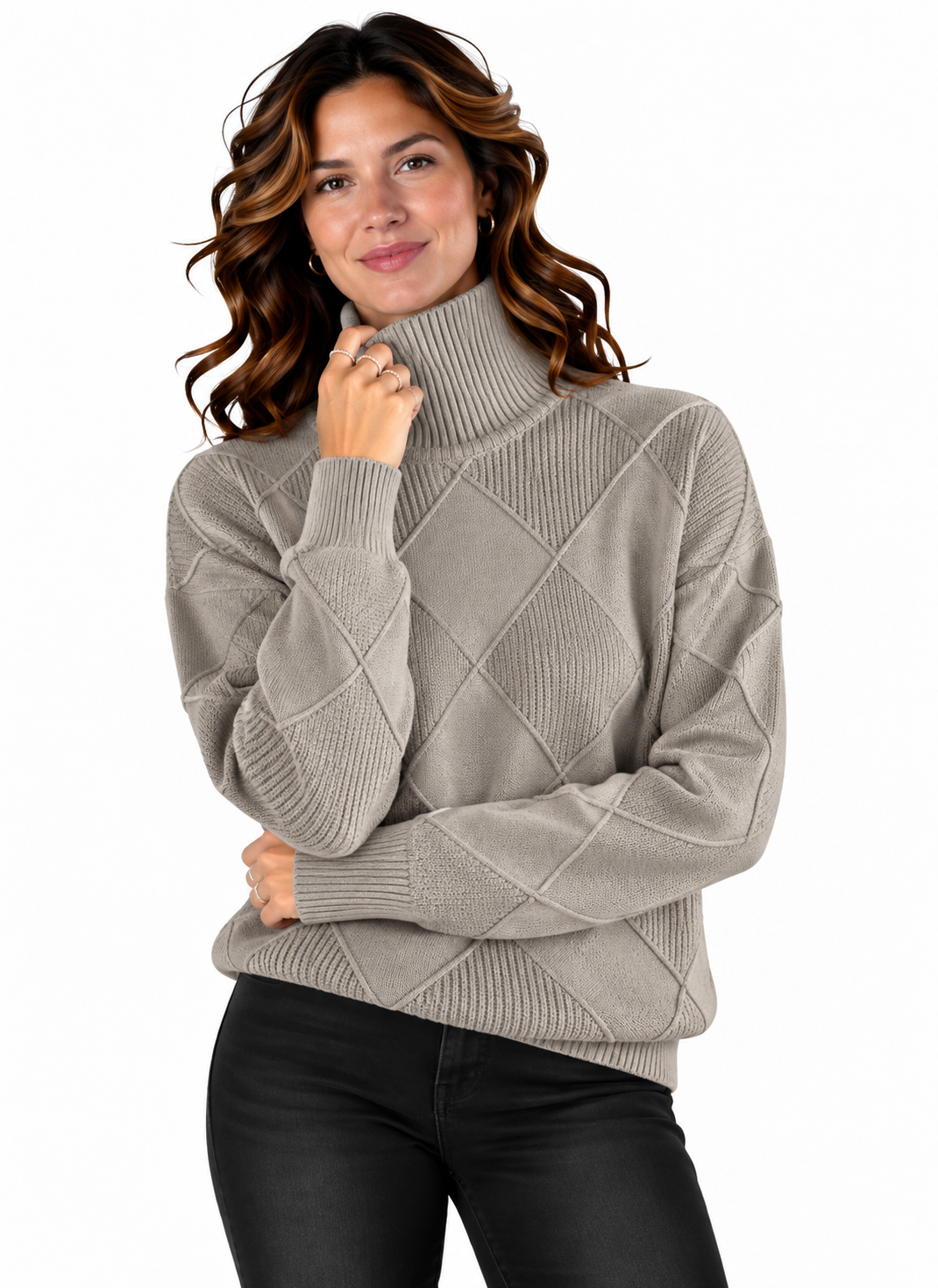 Lotte – Elegante Gebreide Trui met Ruitpatroon en Col