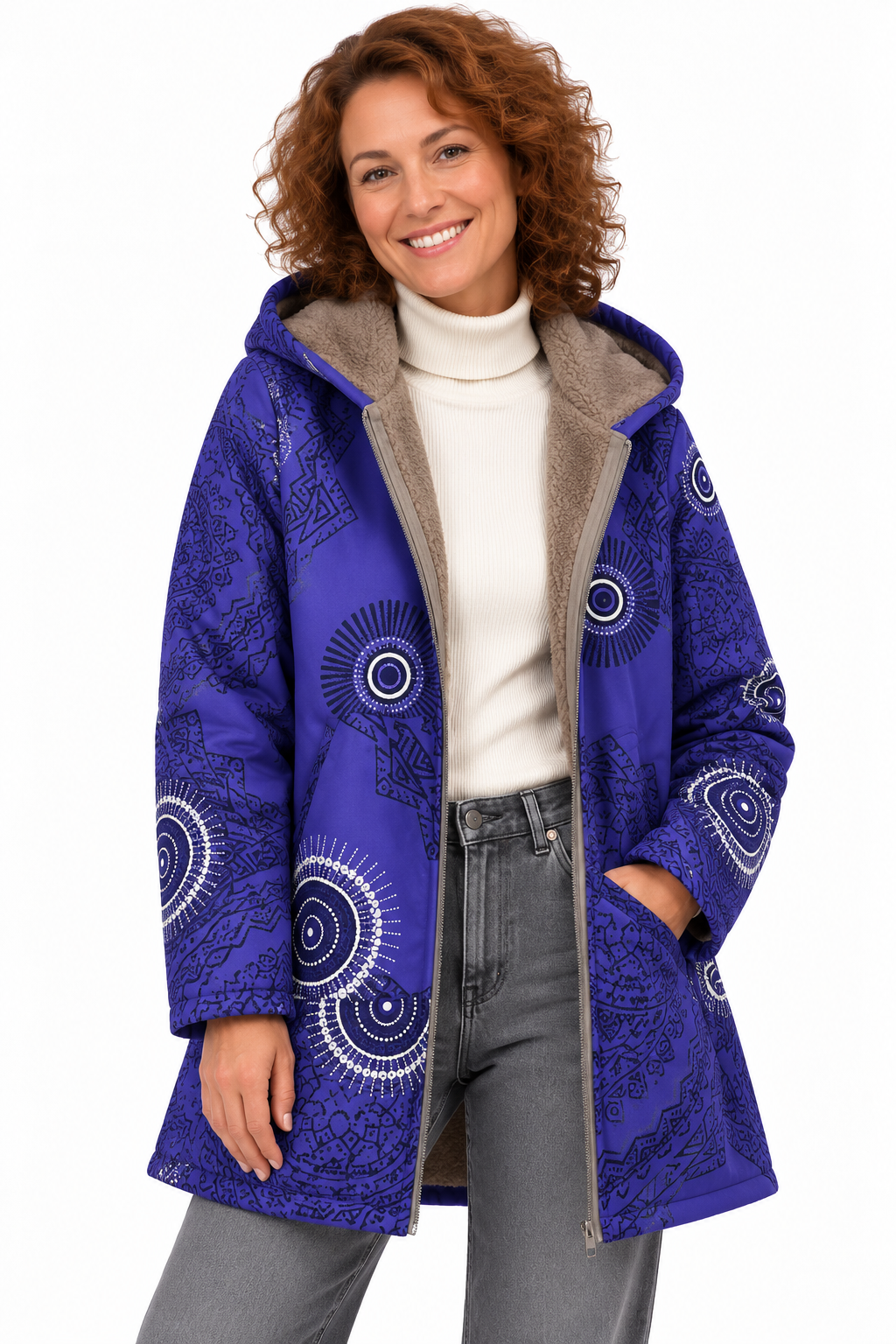Sophie – Gebloemde Winterjas met Teddyvoering