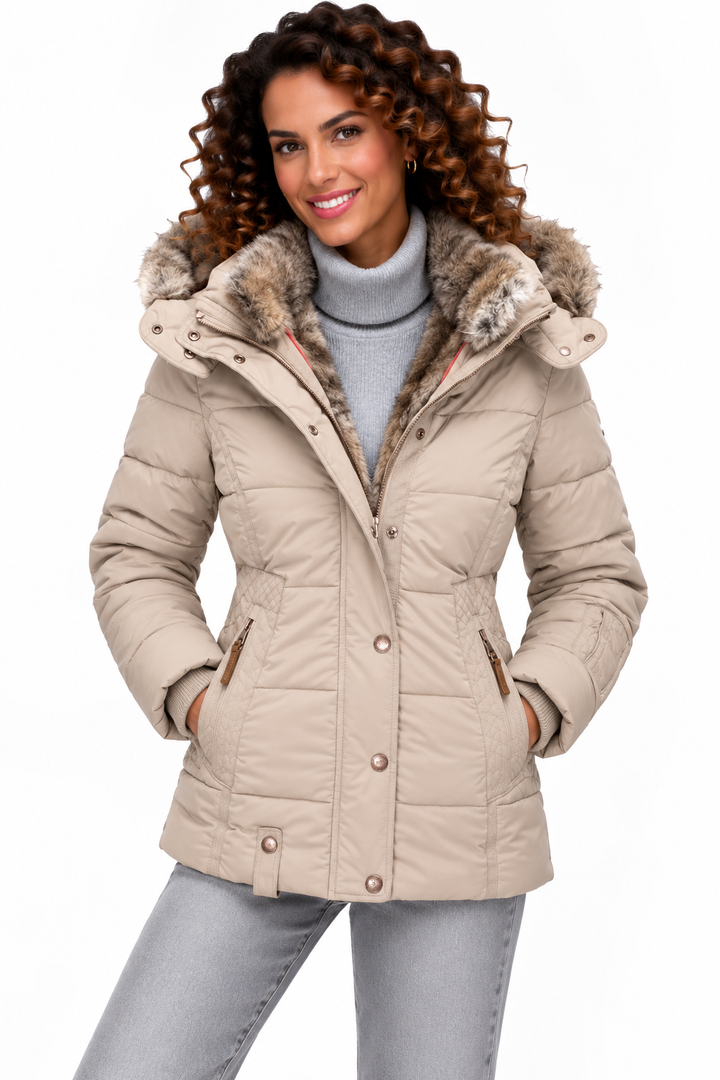 Sophie – Gewatteerde Winterjas met Bontcapuchon