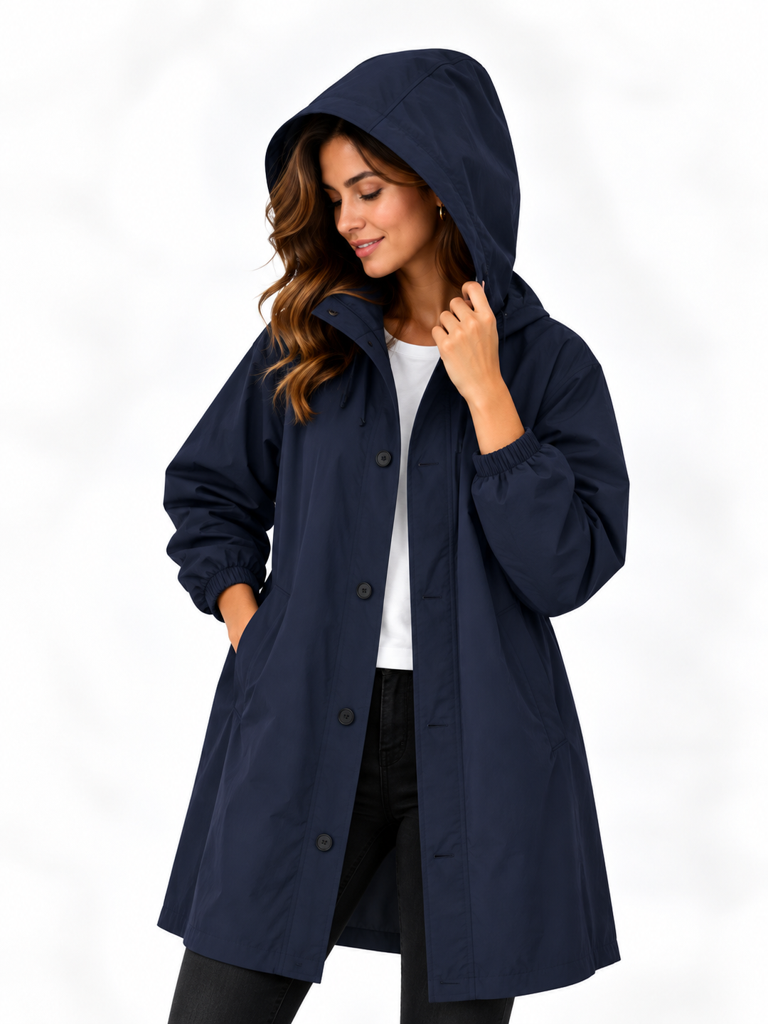 Mila – Lange Jas met Capuchon en Knopen
