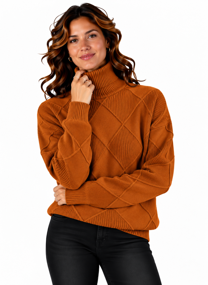 Lotte – Elegante Gebreide Trui met Ruitpatroon en Col