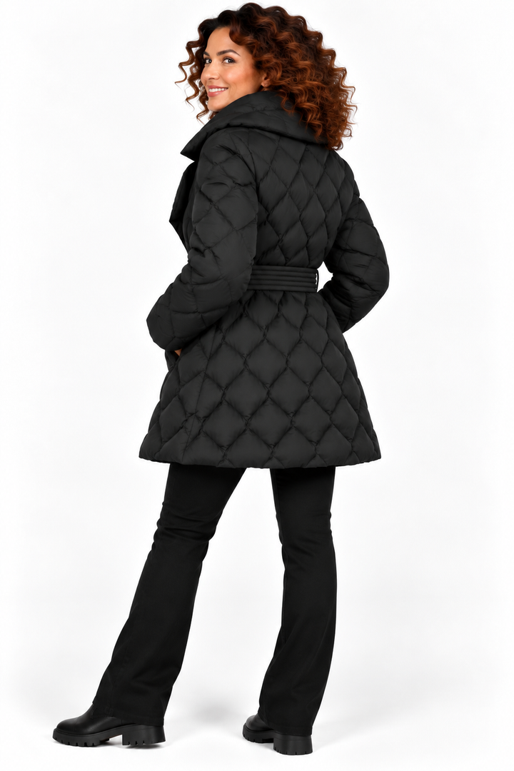 Sophie – Elegante Gewatteerde Winterjas met Ceintuur